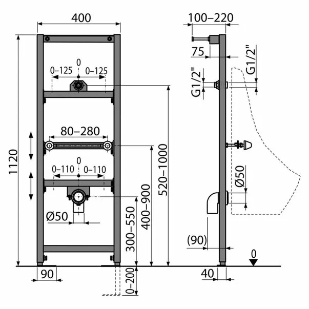 Cadru metalic pentru pisoar Alca 112 cm [2]