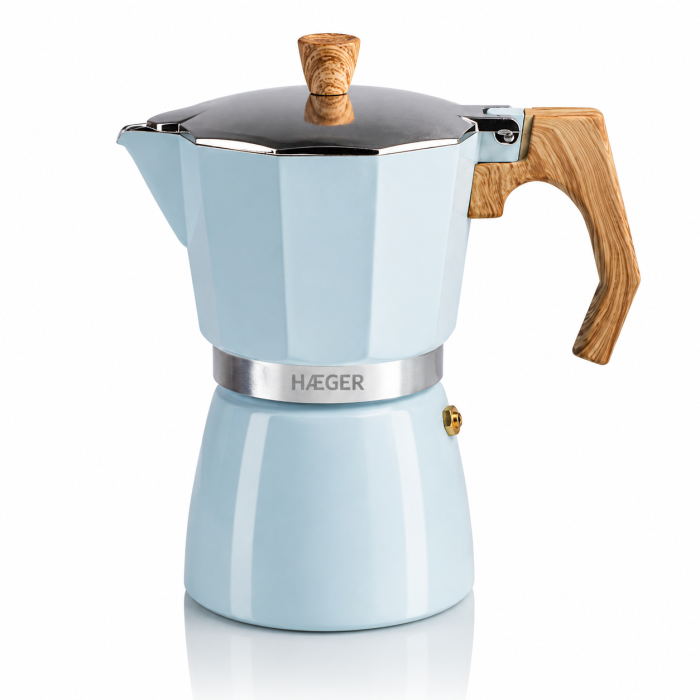 Cafetiera Moka HAEGER MOKA POT 6, Capacitate 6 cesti, Corp din aluminiu, Compatibila cu gaz/electric/vitroceramica, Supapa de siguranta, Albastru [3]
