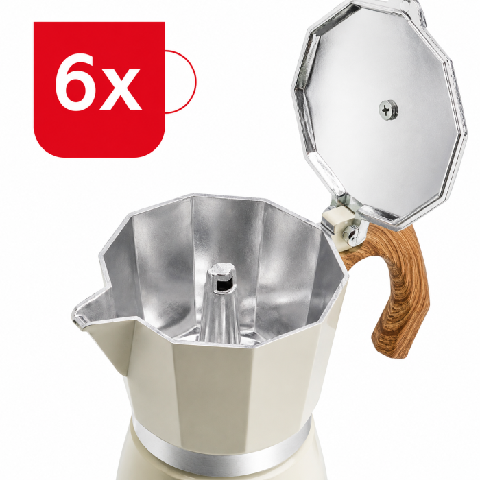 Cafetiera Moka HAEGER MOKA POT 6, Capacitate 6 cesti, Corp din aluminiu, Compatibila cu gaz/electric/vitroceramica, Supapa de siguranta, Bej [2]