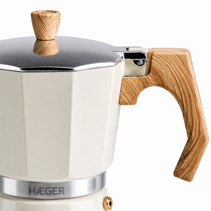 Cafetiera Moka HAEGER MOKA POT 6, Capacitate 6 cesti, Corp din aluminiu, Compatibila cu gaz/electric/vitroceramica, Supapa de siguranta, Bej [5]