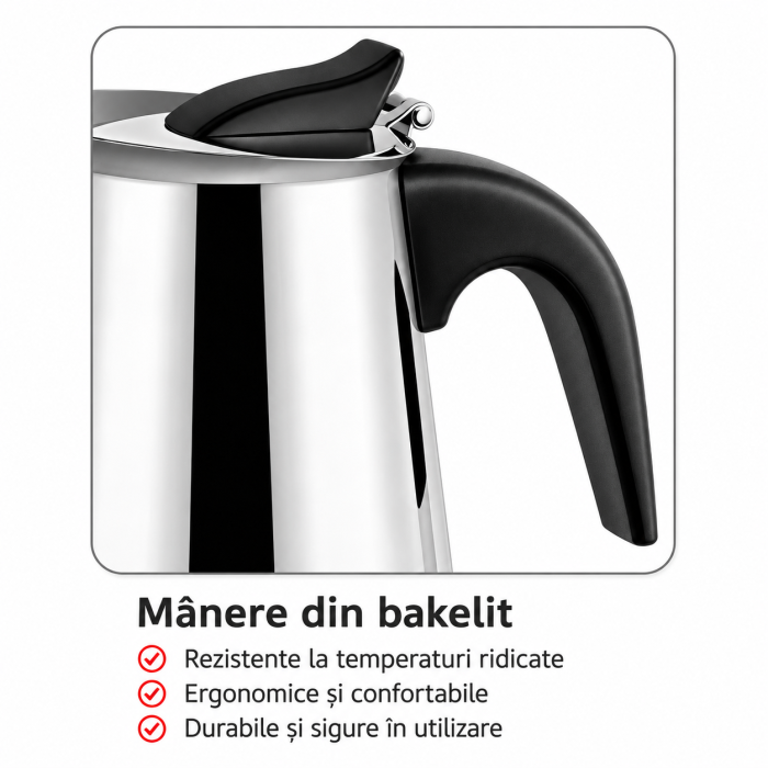 Cafetiera Moka HAEGER SS MOKA POT 10, Capacitate 10 cesti, Corp inox, Piese lavabile la masina de spalat vase, Compatibila cu toate tipurile de plite, Argintiu [5]