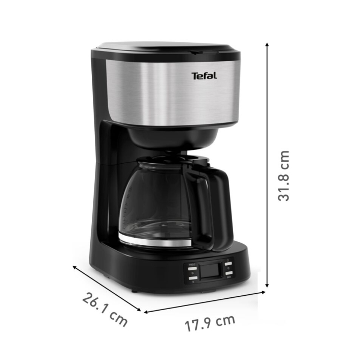 Cafetiera Tefal Equinox CM520D10, 900W, 1.2L, functie pastrare la cald, sistem antipicurare, timer digital, monitorizare nivel apa, negru & arginti [7]