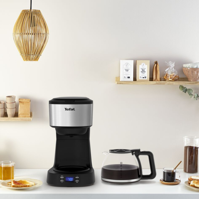 Cafetiera Tefal Equinox CM520D10, 900W, 1.2L, functie pastrare la cald, sistem antipicurare, timer digital, monitorizare nivel apa, negru & arginti [9]