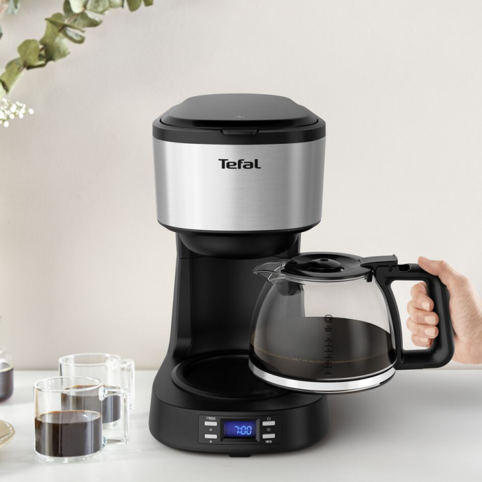 Cafetiera Tefal Equinox CM520D10, 900W, 1.2L, functie pastrare la cald, sistem antipicurare, timer digital, monitorizare nivel apa, negru & arginti [11]