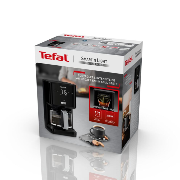 Cafetiera TEFAL Smart'n Light CM600810, 1000W, ecran digital, capacitate 1.25L, functie auto OFF, sistem antipicurare, carafa sticla, functie mentiner [8]