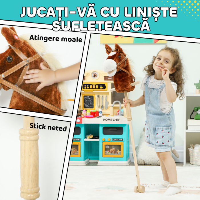  Cal cu Bat si Sunete Realiste pentru Copii 24+ Luni, din Poliester si Lemn, 95x25x27 cm, Maro [5]
