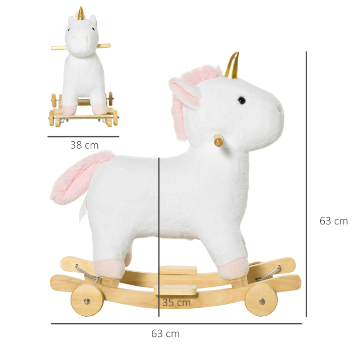  Cal tip Balansoar 2 in 1 Unicorn cu Roti Sunete si Invelis de Plus, Alb [3]