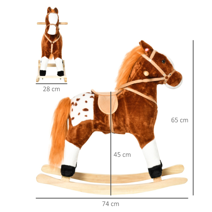  Calut Balansoar din Lemn pentru Copii 3-6 Ani cu Sunet de Animal si sa, 74x28x65 cm, Maro [3]