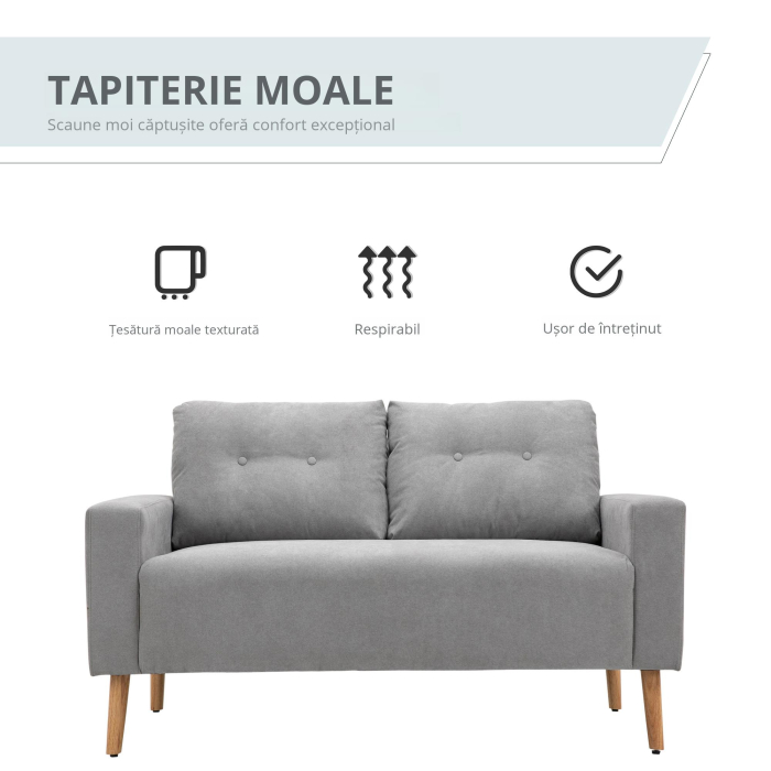  Canapea Compacta 2 Locuri Design Modern, Spate Matlasat, Gri [6]