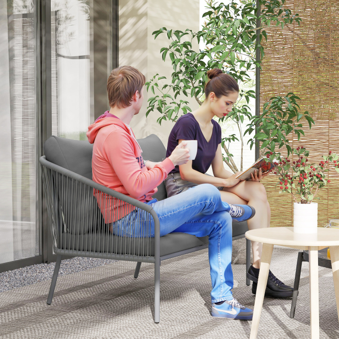  Canapea de Gradina cu 2 Locuri, Perne Detasabile, Brate si Cadru din Otel, 112x72x76 cm, Verde [2]