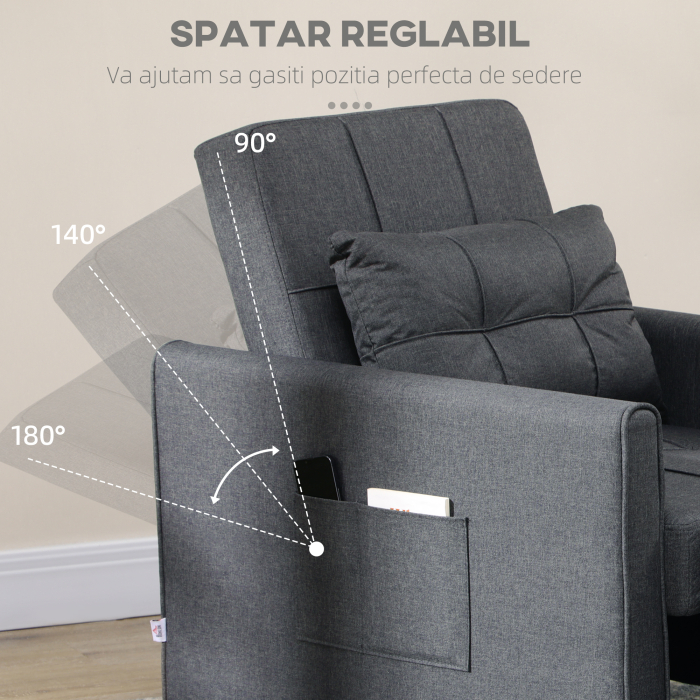  Canapea Extensibila 3-in-1 - Pat, Fotoliu & sezlong Cu Spatar Reglabil [5]
