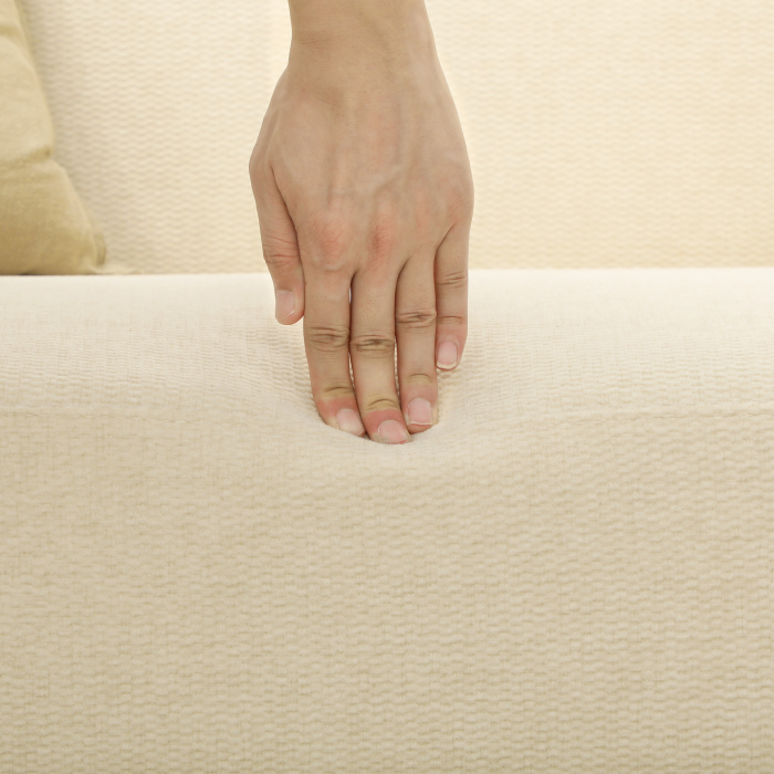  Canapea Moderna de 2 Locuri cu Efect de Catifea si Tapiterie Groasa, 140x74x79 cm, Alb Crem [9]