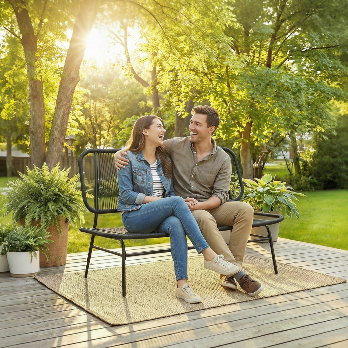  Canapea Rattan cu 2 Locuri, Loveseat cu sezut si Spatar impletit, Negru. [2]