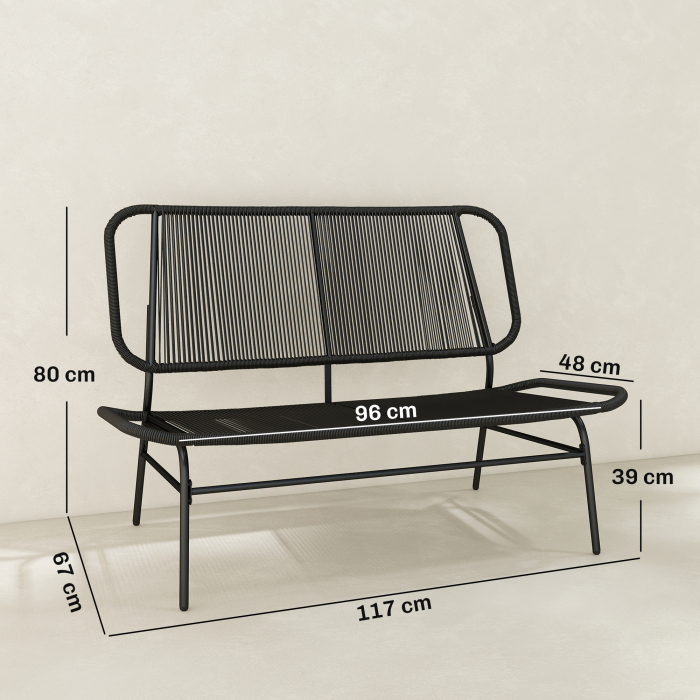  Canapea Rattan cu 2 Locuri, Loveseat cu sezut si Spatar impletit, Negru. [3]