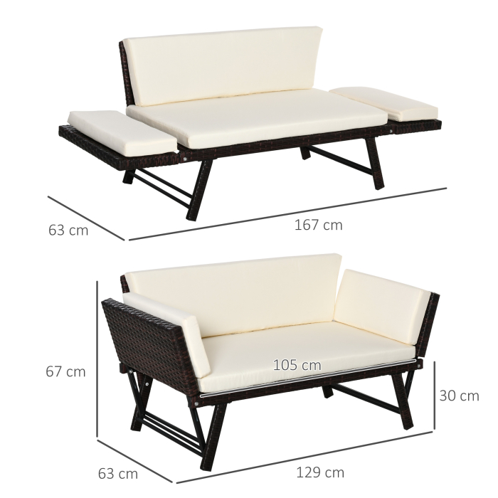  canapea/sezlong gradina 2 locuri, 129x66x67cm, alb [4]