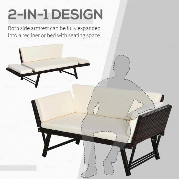  canapea/sezlong gradina 2 locuri, 129x66x67cm, alb [5]