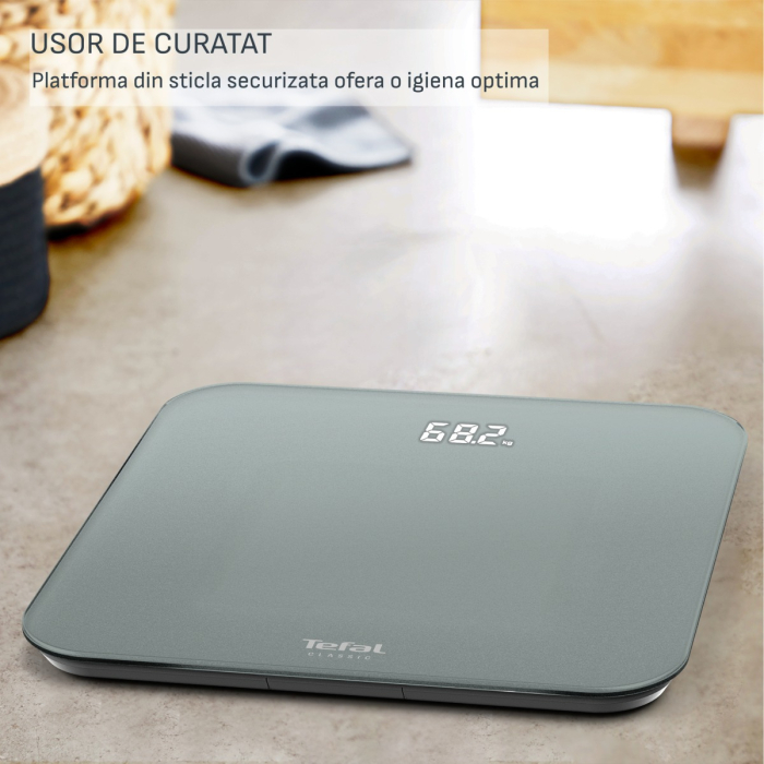 Cantar de baie Tefal Classic PP1903V0, 180 KG, gradatii la 100 g, 31 x 31 cm, sticla, gri [9]