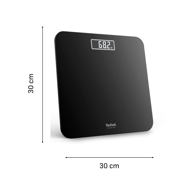 Cantar de baie Tefal Premiss PP1800V0, 160 kg, gradatii la 100 g, 30 x 30 cm, sticla, baterii incluse, negru [3]