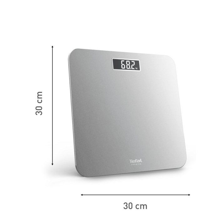 Cantar de baie Tefal Premiss PP1801V0, 160 kg, gradatii la 100 g, 30 x 30 cm, sticla, baterii incluse, argintiu [3]