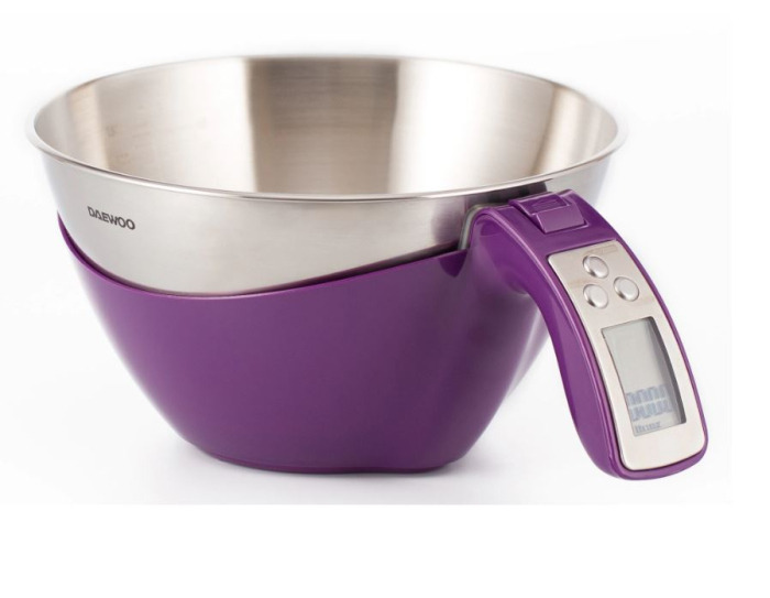 Cantar de bucatarie Daewoo DKS45P, 5 kg, 1 g, 2 baterii, 1 valori masurate, electronic, lcd, grame unitate masura, Mov [3]