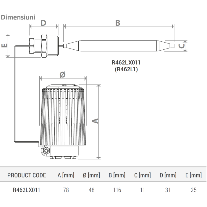 Cap termostat Giacomini R462LX011, cu capilar si piulita, 1/2” filet exterior, reglaj 20÷70 °C [3]