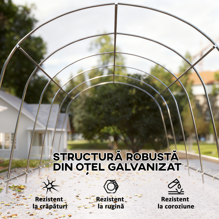 Carport  3,6 x 7,2 m Rezistent, Garaj Portabil cu Protectie Solara UPF50+, Cadru Galvanizat, Usa Mare Rulanta pentru Masini, Camioane, Barci, Motociclete, Biciclete, Alb Crem [5]