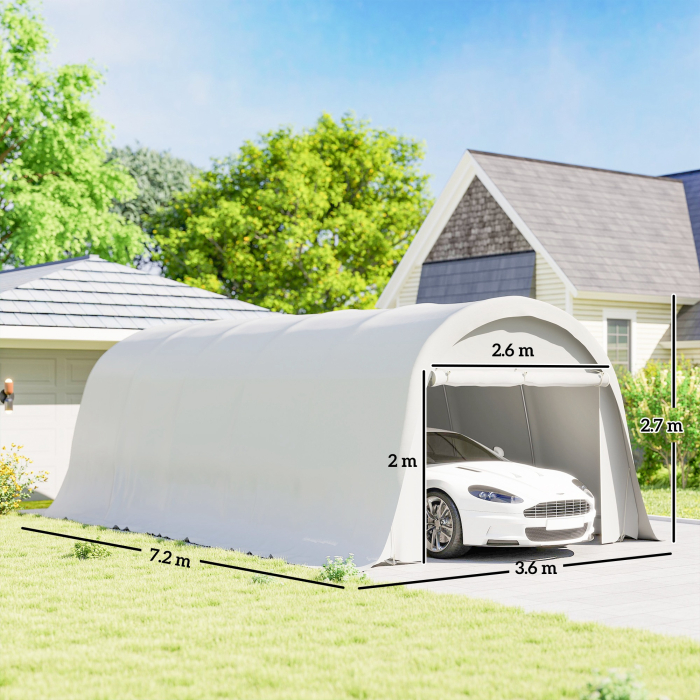 Carport  3,6 x 7,2 m Rezistent, Garaj Portabil cu Protectie Solara UPF50+, Cadru Galvanizat, Usa Mare Rulanta pentru Masini, Camioane, Barci, Motociclete, Biciclete, Alb Crem [3]