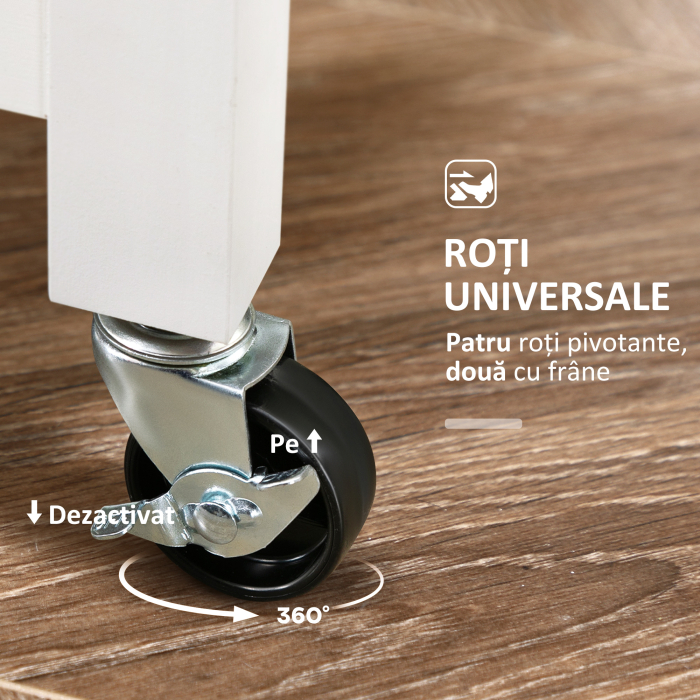  Carucior Bucatarie cu Roti, Insula Bucatarie cu 3 Sertare, 3 Rafturi, Blat din Lemn, Mobilier Multifunctional Compact, 67x37x85.5cm, Alb [7]