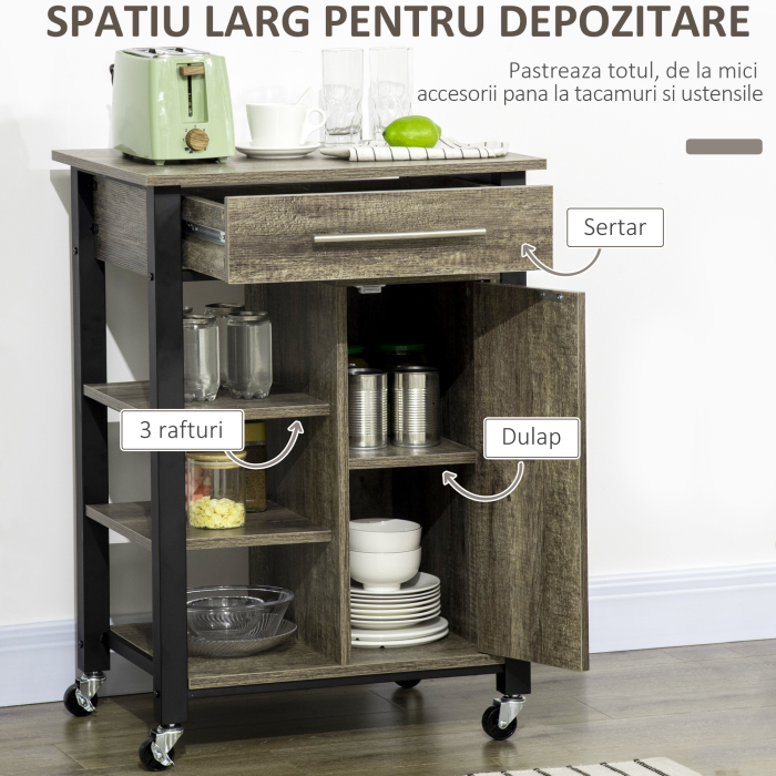  Carucior Bucatarie - Cu Sertar, Dulap si 4 Roti [4]