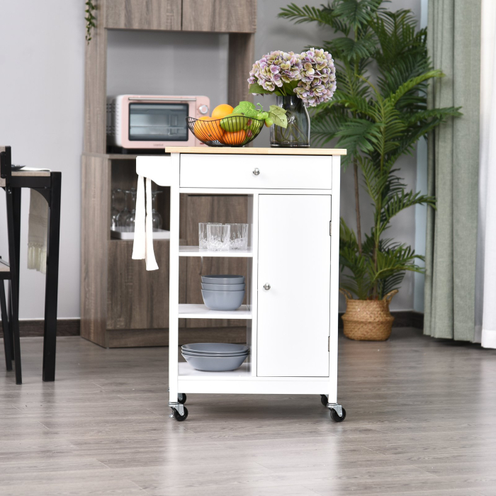  carucior bucatarie, din lemn, 66x39,5x86,5cm, alb [2]