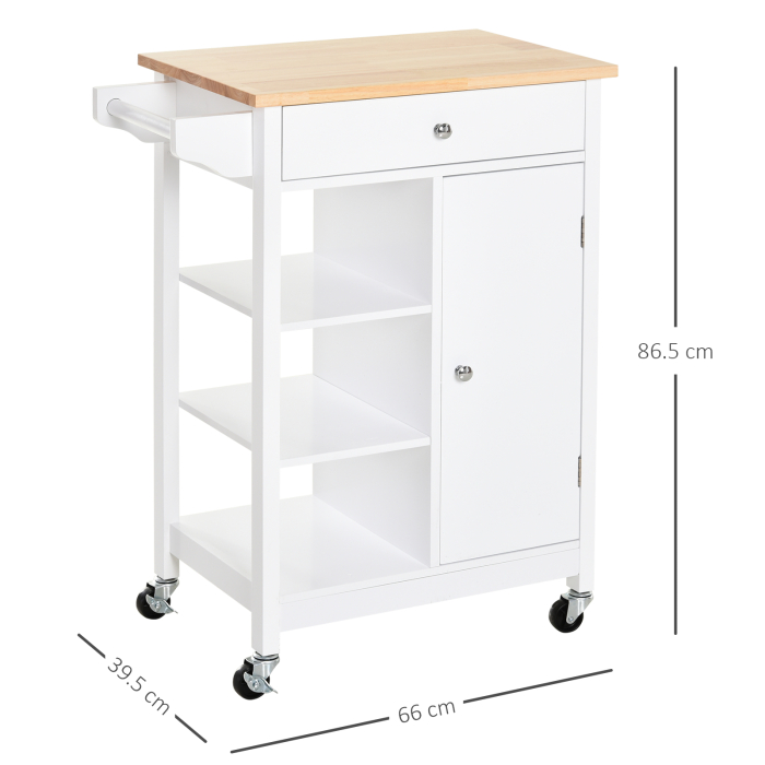  carucior bucatarie, din lemn, 66x39,5x86,5cm, alb [3]