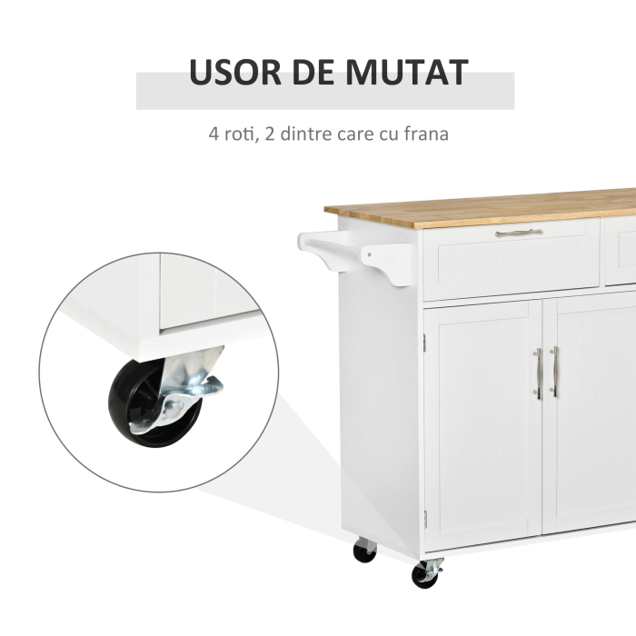  Carucior Bucatarie Multifunctional cu Sertare & Usi, 121×46×91 cm [6]