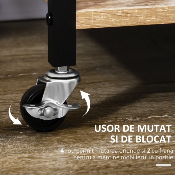  Carucior de bucatarie cu 3 rafturi si tava detasabila e roti mobile, carucior de bucatarie in stil industrial 65x40x86cm, lemn si negru [6]
