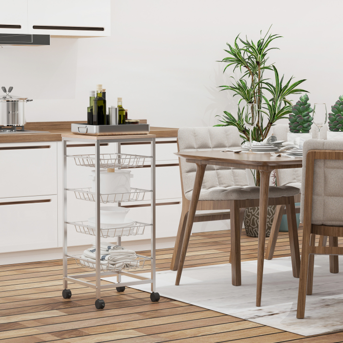  Carucior de Bucatarie cu 4 Cosuri Detasabile pentru Alimente, 36,5x36,5x89 cm, Argintiu [2]