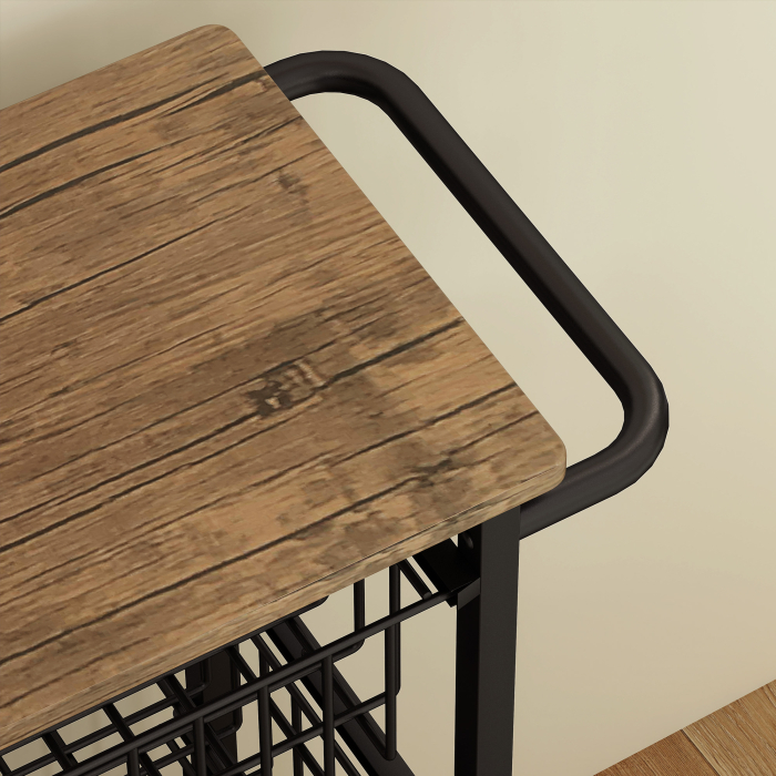  Carucior de Bucatarie cu 4 Cosuri Detasabile, Roti si Frane, Otel si Lemn, 49.5x31x91 cm, Stejar [9]