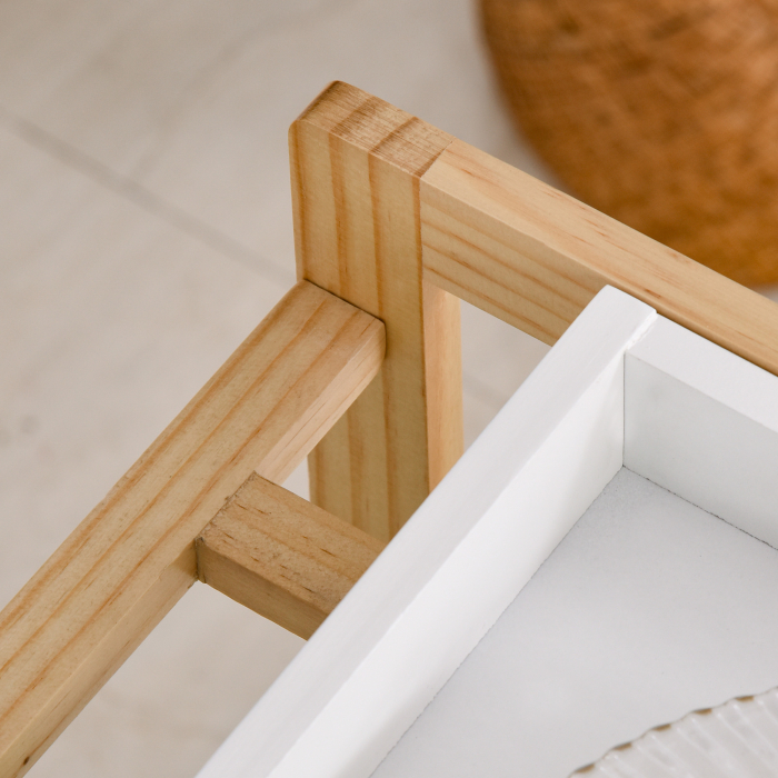  Carucior de bucatarie cu 4 nivele din MDF si lemn de pin cu 4 roti pivotante, 40x30x76 cm, alb si maro [8]