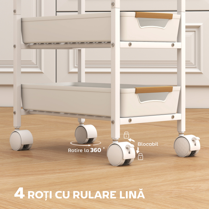  Carucior de Bucatarie cu 5 Niveluri, cu 4 Cosuri Extensibile, Alb si Stejar [5]