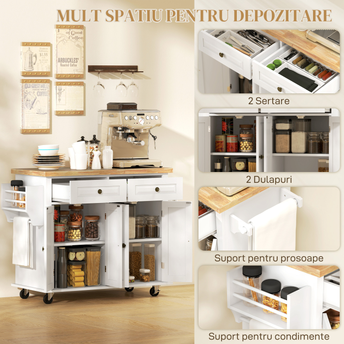  Carucior de bucatarie cu sertare dulapuri cu condimente si 4 roti din lemn [8]