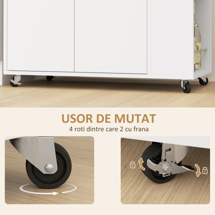  Carucior de Bucatarie din Lemn cu Raft Deschis, Dulap si Raft Lateral, 75x40x80,5 cm, Culoare Stejar si Alb [7]