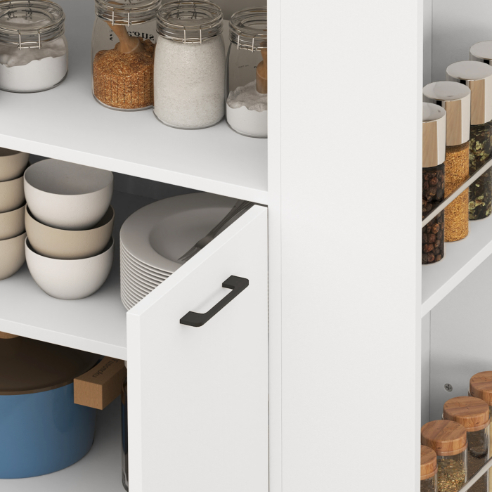  Carucior de Bucatarie din Lemn cu Raft Deschis, Dulap si Raft Lateral, 75x40x80,5 cm, Culoare Stejar si Alb [9]