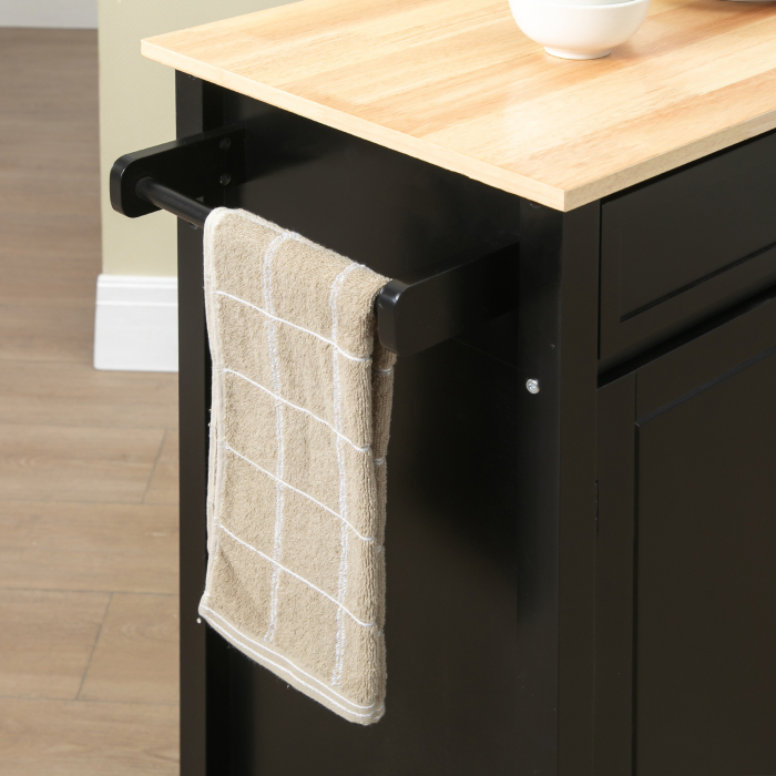  Carucior de Bucatarie din Lemn cu Sertar, Dulapior si Etajere cu Roti, 83x45x88cm, Negru [8]
