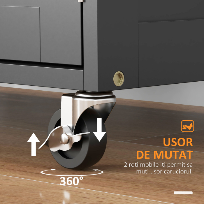  Carucior de Bucatarie din Lemn cu Suport pentru Sticle, 3 Usi si Sertar, 67x37x87 cm, Negru si Stejar [5]