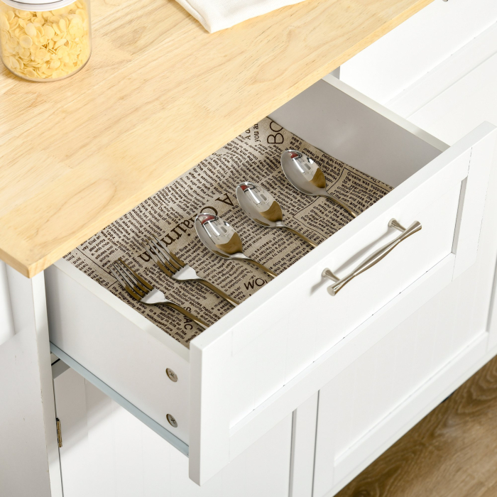  Carucior de Bucatarie Multifunctional cu 2 Sertare, Dulap si 4 Roti, 104x46x91cm - Alb [8]