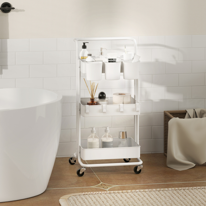  Carucior de Bucatarie Multifunctional cu 3 Nivele, Cosuri si Carlige Detasabile, 42x38x86.5 cm, Negru [8]