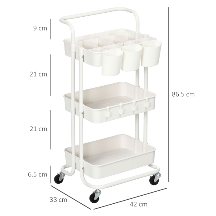  Carucior de Bucatarie Multifunctional cu 3 Nivele, Cosuri si Carlige Detasabile, 42x38x86.5 cm, Negru [3]