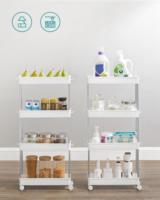 Carucior de depozitare mobil cu roti, pe 4 niveluri, 40x22x87 cm, alb [7]