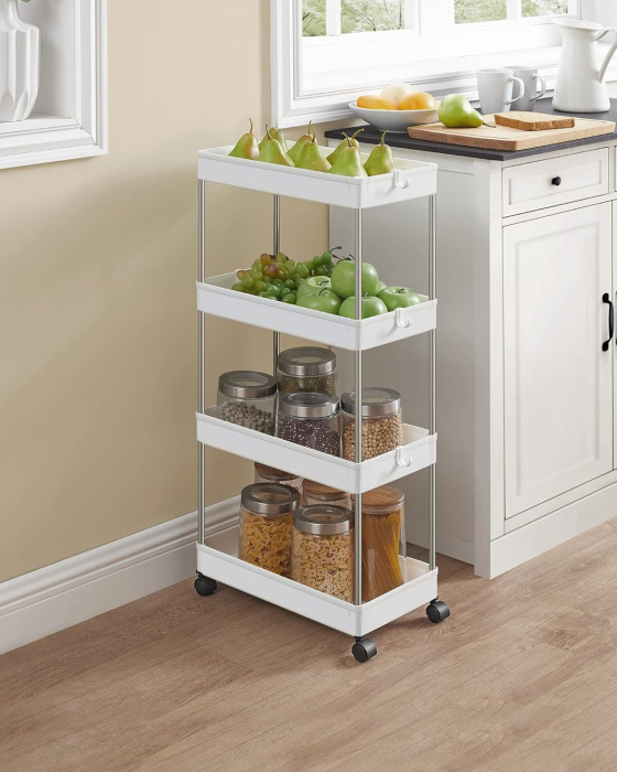 Carucior de depozitare mobil cu roti, pe 4 niveluri, 40x22x87 cm, alb [3]