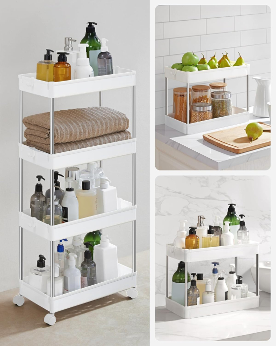 Carucior de depozitare mobil cu roti, pe 4 niveluri, 40x22x87 cm, alb [6]