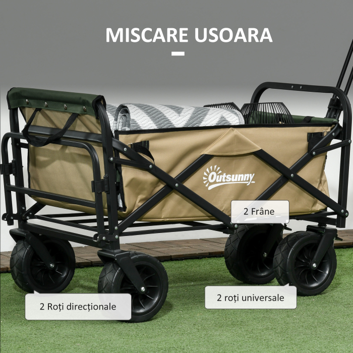  Carucior de gradina 110L cu maner telescopic si baza rabatabila din otel si material textil Oxford, culoare kaki [7]