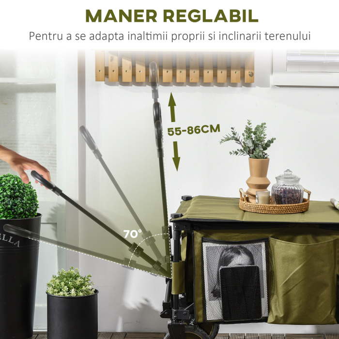  Carucior de Gradina 125L Pliabil cu Maner si 5 Saci, 108x55x93 cm, Verde [4]